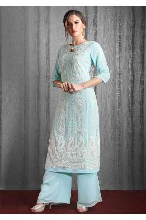 Blue Color Designer Georgette Kurti